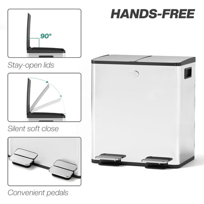40L Dual Compartment Stainless Steel Bin, with Deodoriser Holders - Silver Tone / Gold Tone