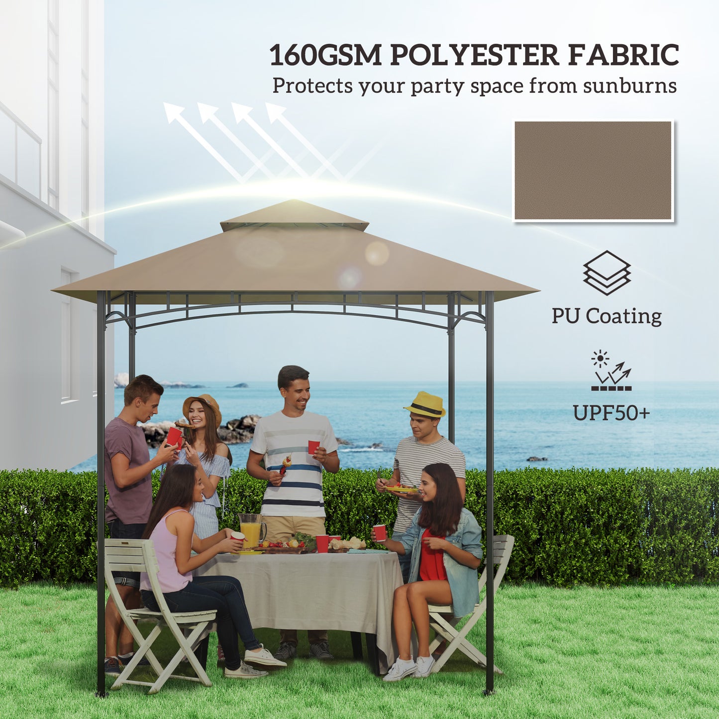 Grill Gazebo Replacement Canopy Roof for 1.5 x 2.4m Frame, UPF50+ Protection, Double Tiered 5' x 8' Outdoor BBQ Gazebo Cover Replacement
