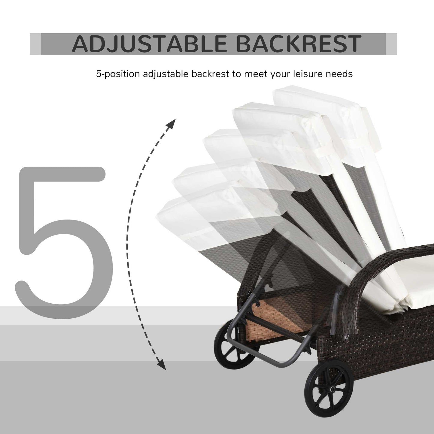 Outsunny 2 Pieces Rattan Sun Lounger Recliner Bed Reclining Chair Patio Garden Outdoor Wicker Weave Adjustable Headrest with Fire Retardant Cushion – Brown