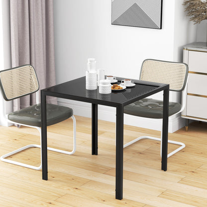 Square Dining Table | 75x75x75cm | 6mm Tempered Glass Top | Powder Coated Steel Legs | 2-4 People | 80kg | Black