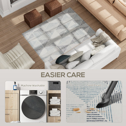 Modern Geometric Area Rug | Machine Washable | 100% Polyester Plush | TPR Non-Slip Backing | 170x120cm | Multi-Coloured Mixed Grey | Living Room Bedroom Dining Room Home Office