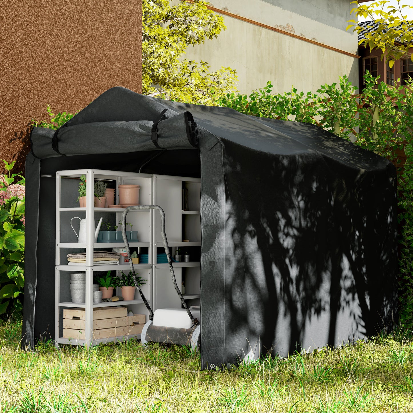 2.2 x 1.6 m Garden Storage Tent, Waterproof Anti-UV Bike Tent with Roll-up Zipper Door, Galvanised Outdoor Storage Shelter Carport for Bike