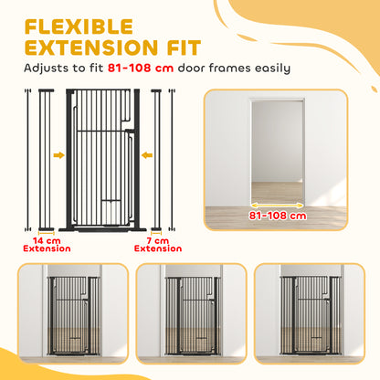 135cm Extra Tall Dog Gate with Cat Door | Pressure Mounted | Fits 81–108cm | No Drilling | Lift-Lock | Steel | Black