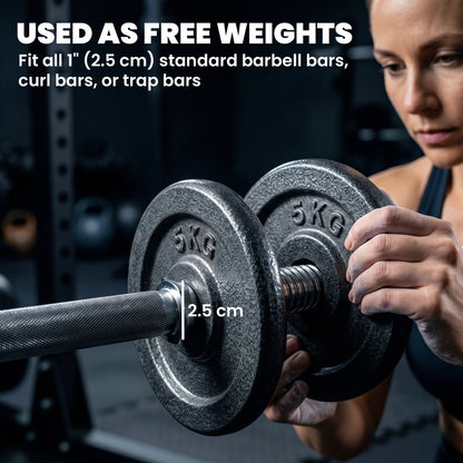 Metal Weight Plates Set | 4 x 5 kg or 4 x 2.5 kg Options | 1 Inch Standard Fit | Rust-Resistant Finish | Dumbbell & Barbell Compatible | Grey