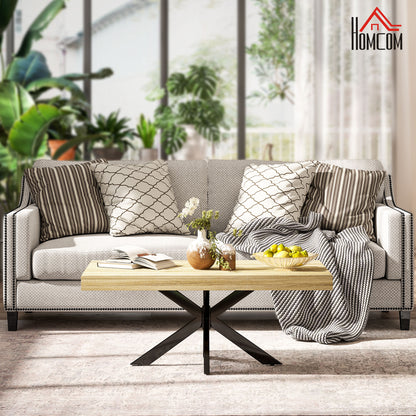 Industrial Coffee Table, Rectangular End Table with Crossed Steel Frame for Living Room, 110 x 60 x 45cm, Natural Wood Finish