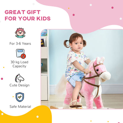 Wooden Rocking Horse with Music, Sound, Saddle for 3-6 Years