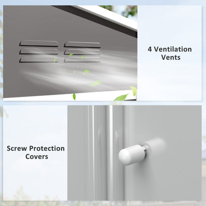 Large Galvanised Steel Garden Storage Shed | Double Sliding Door | 4 Ventilation Slots | Sloped Roof | 20kg/m² Snow Load | 236x171x191cm | Bikes Scooters Tools & Bins | Light Grey