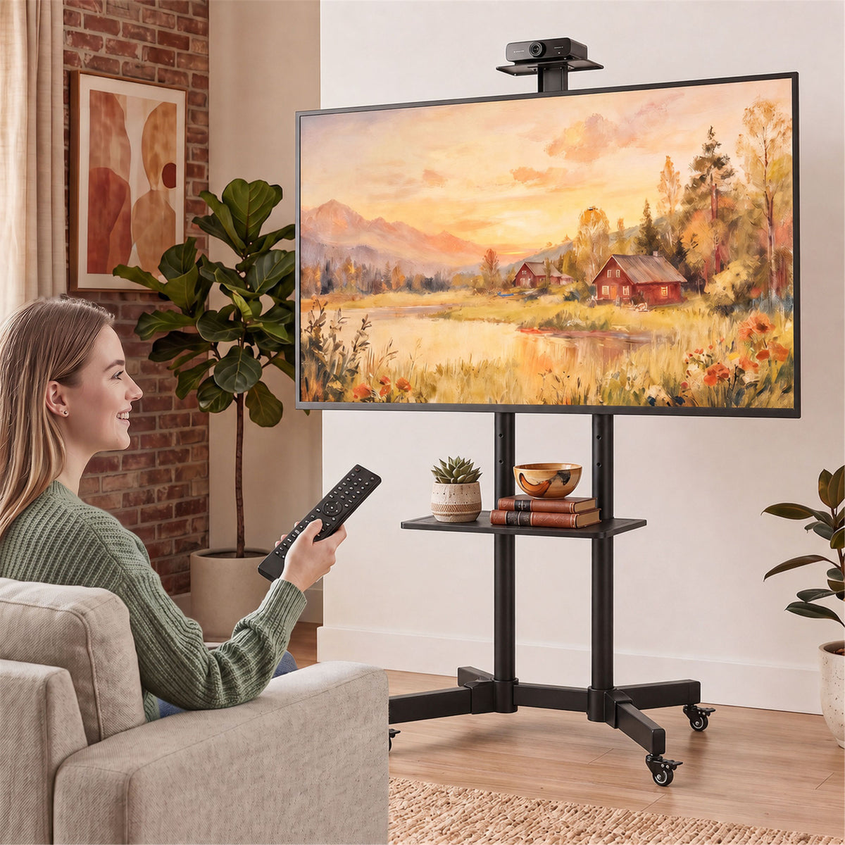 Mobile TV Stand on Wheels for 32-75 Inch TVs | 5-Level Height 120-187.5cm | ±15° Tilt | VESA up to 400x600mm | 50kg Load | 360° Locking Casters | Dual Shelves | Black