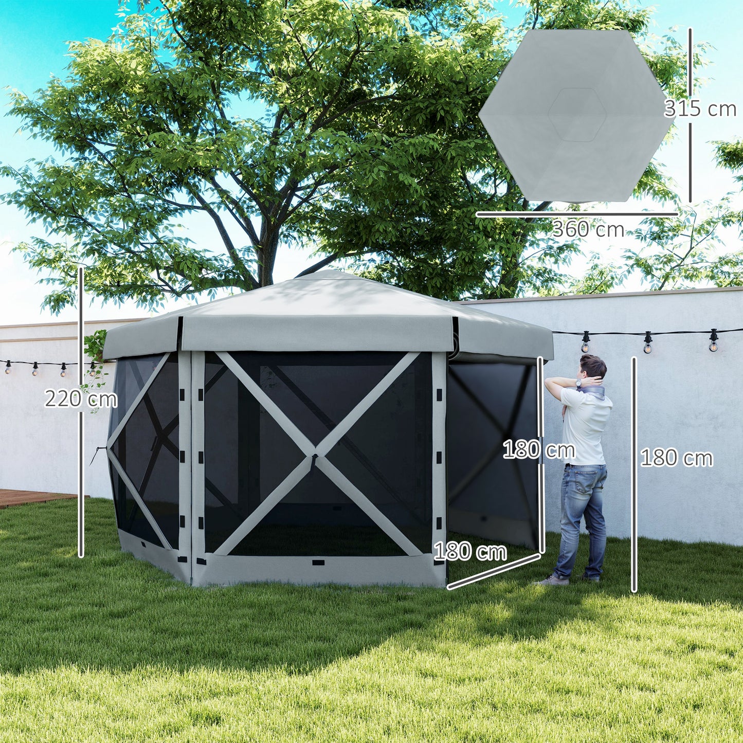 3 x 3(m) Hexagon Pop Up Gazebo with 5 Sides and Carry Bag, Waterproof, UV Resistant Party Tent Instant Event Shelter for Garden, Patio