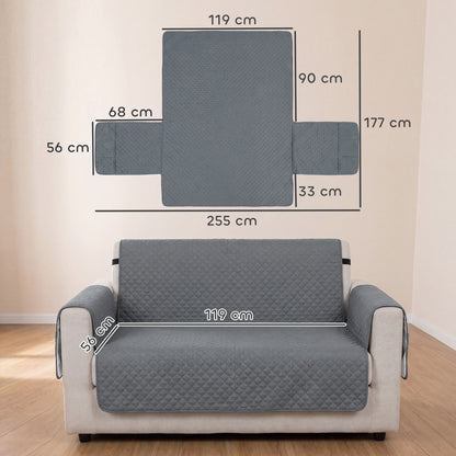 Waterproof 2-Seater Sofa Cover for Dogs, Cats & Pets | Non-Slip Backing & Elastic Straps | 2 Armrest Pockets | Machine Washable | Brushed Multi-Layer Fabric | 255x177cm | Grey