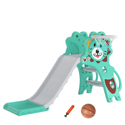 Kids Toddler Slide with Climber & Basketball Hoop | Lion Design | Lightweight | Easy Assembly | Indoor Play | Ages 18-36 Months | Blue