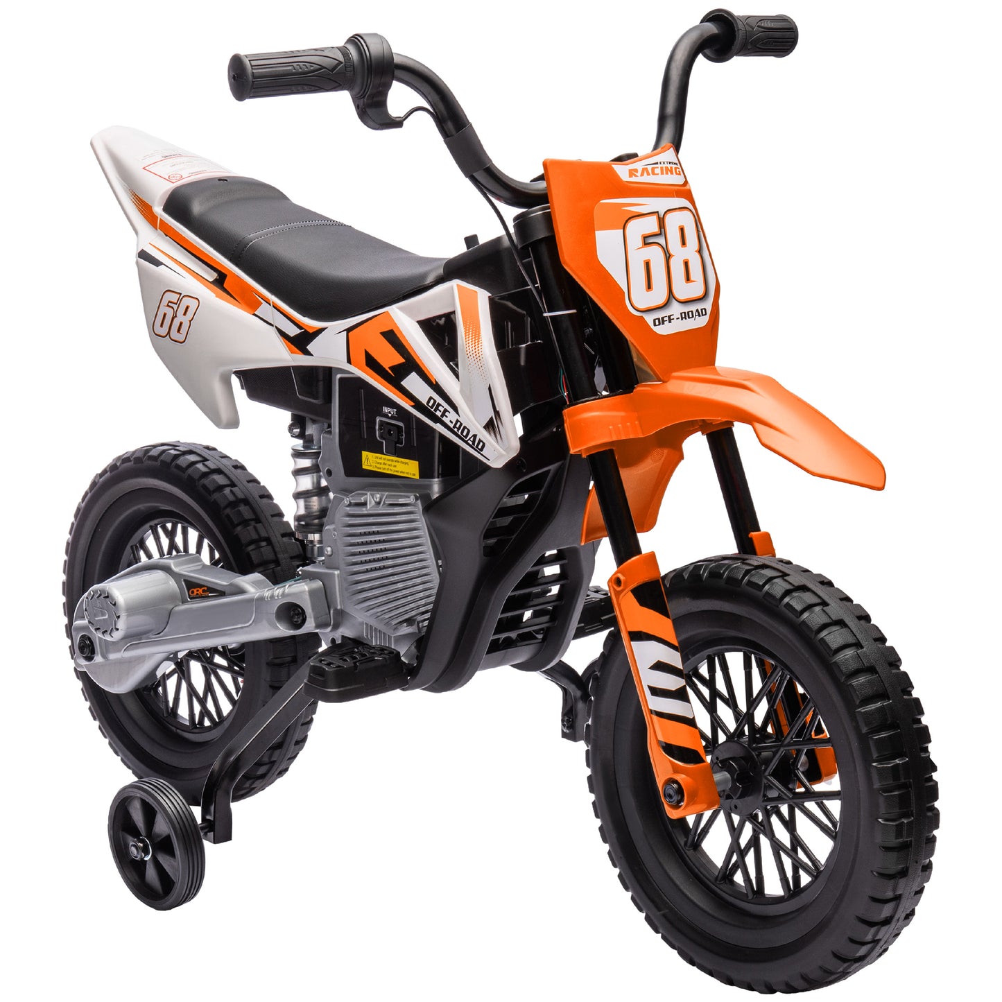 AIYAPLAY 12V Kids Electric Motorbike, Kids Electric Ride on Motorcycle w/ Twist Grip Throttle, Training Wheels - Orange