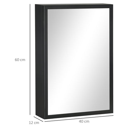 Kleankin Bathroom Cabinet with Mirror, Wall Mounted Bathroom Mirror Cabinet with Storage Shelves, 40 x 12 x 60 cm, Black