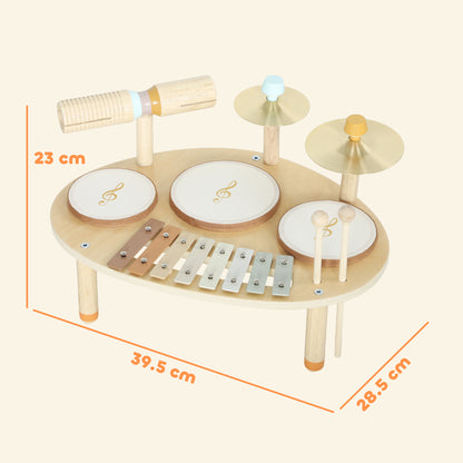 Baby Drum Kit – 4-in-1 Wooden Musical Instruments, 3 Drums, 8-Note Xylophone, Cymbals & Dual-Tone Block, EN71 Tested, Gift-Ready, Ages 2+