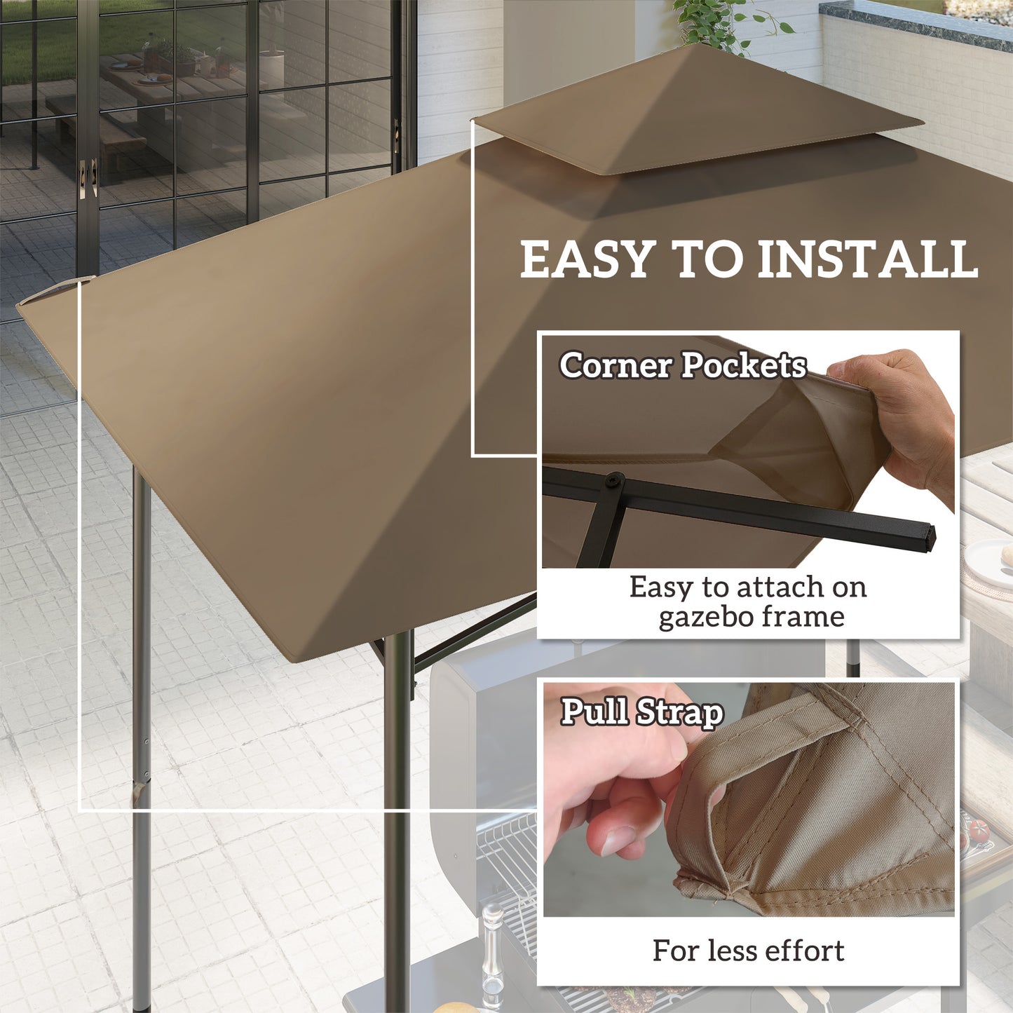 Grill Gazebo Replacement Canopy Roof for 1.5 x 2.4m Frame, UPF50+ Protection, Double Tiered 5' x 8' Outdoor BBQ Gazebo Cover Replacement