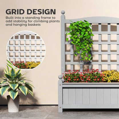 Fir Wood Planter with Back Trellis | 2-in-1 Design | 50kg Capacity | 2 Drainage Holes | Indoor & Outdoor Use | 64x28x75cm | Grey