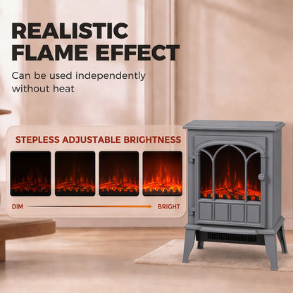 Freestanding Electric Fireplace Log Burner | 1000W/2000W Dual Heat | Stepless LED Flame Effect | Stepless Thermostat | Forced-Air Fan | Thermal Cut-Off | ERP Compliant | 39x23x56.5cm | Grey