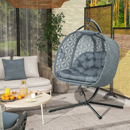 Outsunny Outdoor Double Hanging Chair with Cushion and Cup Holders, Charcoal Grey