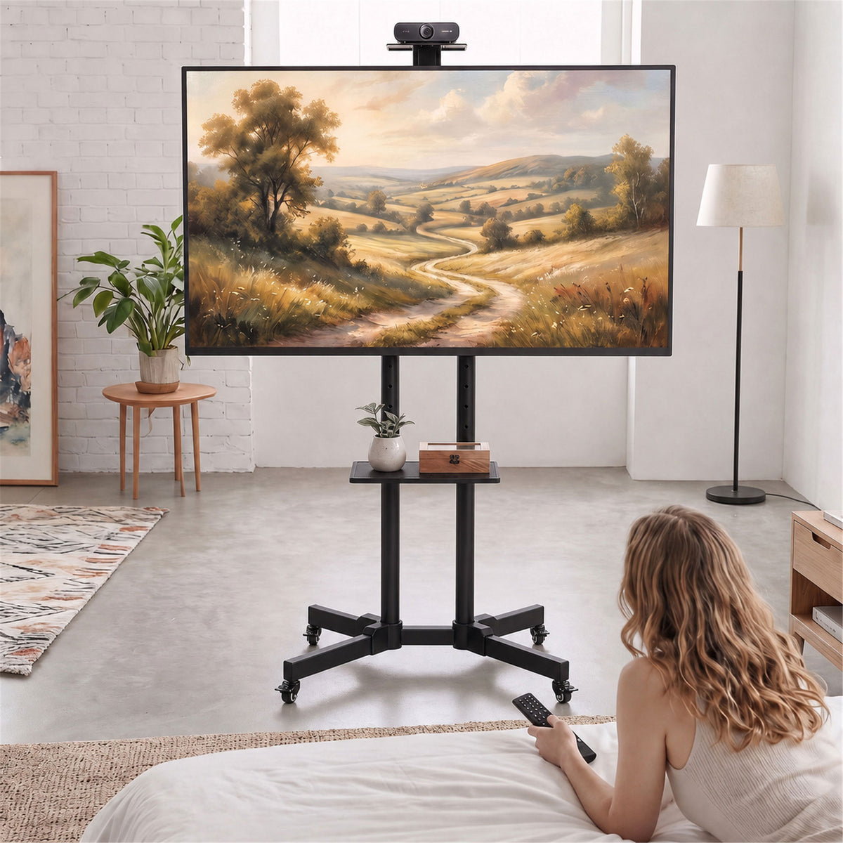 Mobile TV Stand on Wheels for 32-75 Inch TVs | 5-Level Height 120-187.5cm | ±15° Tilt | VESA up to 400x600mm | 50kg Load | 360° Locking Casters | Dual Shelves | Black