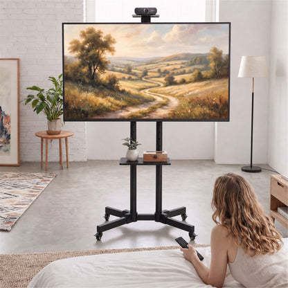 Mobile TV Stand on Wheels for 32-75 Inch TVs | 5-Level Height 120-187.5cm | ±15° Tilt | VESA up to 400x600mm | 50kg Load | 360° Locking Casters | Dual Shelves | Black