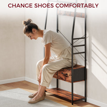 6-in-1 Industrial-Style Hallway Organiser - Brown/Black