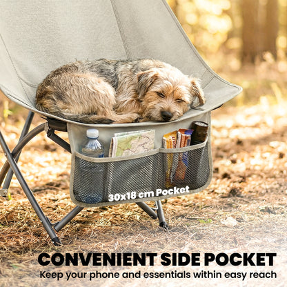 Outsunny Moon Camping Chair – Heavy Duty Folding Camp Chair, 120kg, Water-Repellent Oxford Fabric, Side Pocket & Carry Bag – Khaki