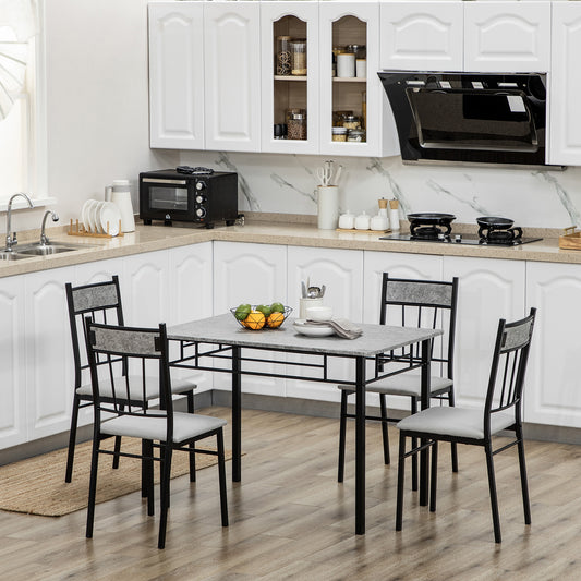 5 Pieces Dining Room Sets, Modern Dining Table and Chairs Set 4 with Marble Effect Tabletop, Padded Kitchen Chairs and Metal Frame, Light Grey