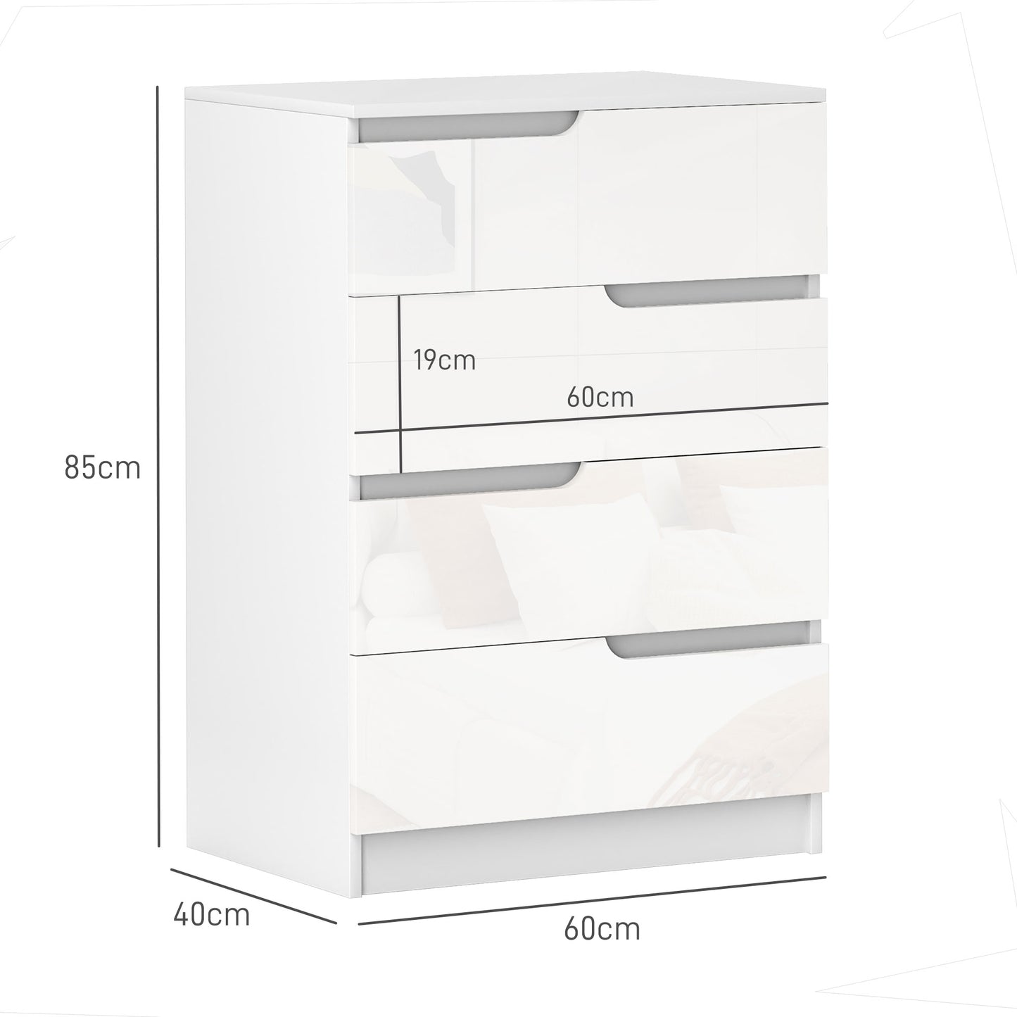 4 Drawer Chest of Drawers, Modern Dresser for Bedroom, Living Room, 60 x 40 x 85cm, White