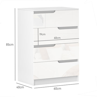 4 Drawer Chest of Drawers, Modern Dresser for Bedroom, Living Room, 60 x 40 x 85cm, White