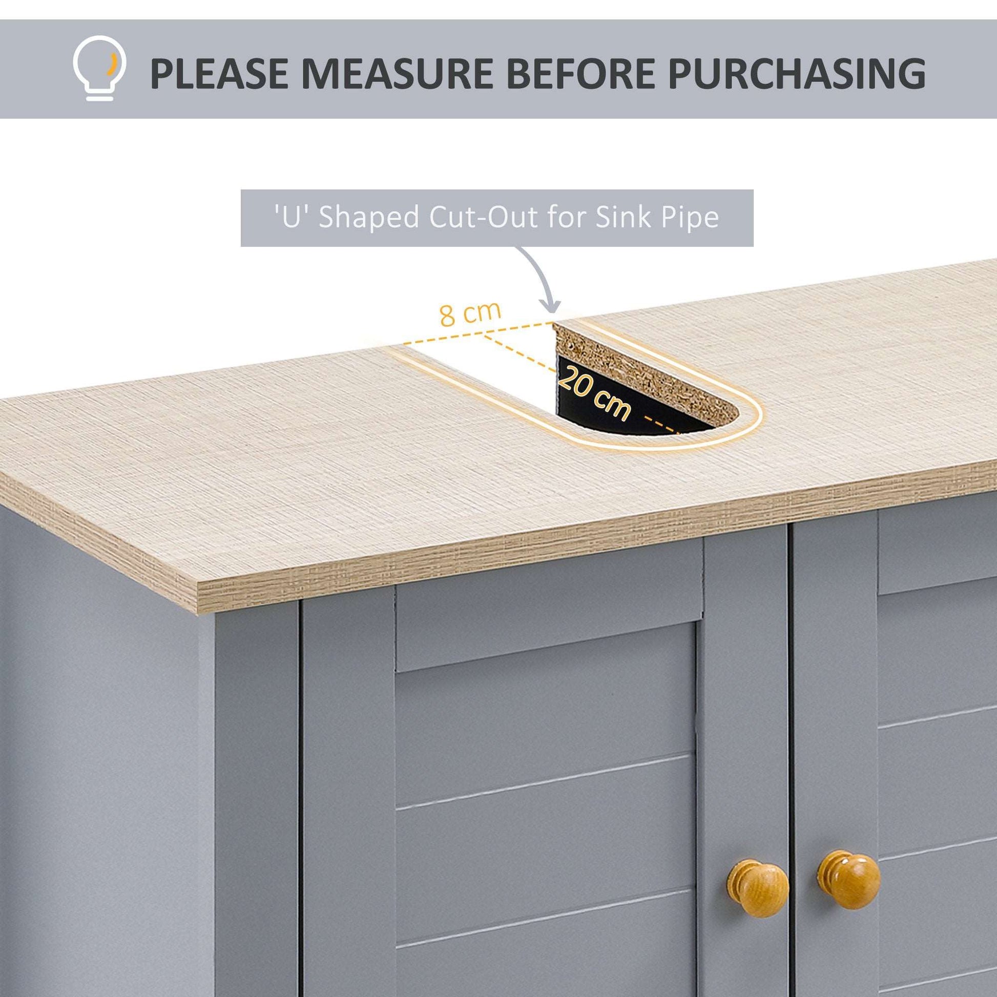 Kleankin Under Sink Cabinet, Bathroom Vanity Unit, Pedestal Under Sink Design, Storage Cupboard with Adjustable Shelf, Grey