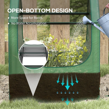2-in-1 Raised Garden Bed with Mini Greenhouse Cover | Galvanised Steel Base | Open Bottom | 2 Roll-Up Windows | 61x61x29.5cm Bed | 70x70x90cm Cover | Green & Silver