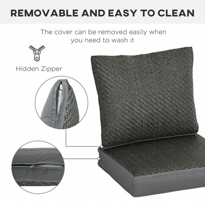 Outsunny Set of 4 Outdoor Seat Cushions with Backrest, Fabric and PE Rattan Cover, Water Repellent Seat Pads for Chair, Swing, Sofa, Grey
