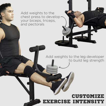 Adjustable Weight Bench with Pulley System, Incline Bench Press Set with Squat Rack, Leg Developer, Butterfly and Weight Storage, for Full Body Workout