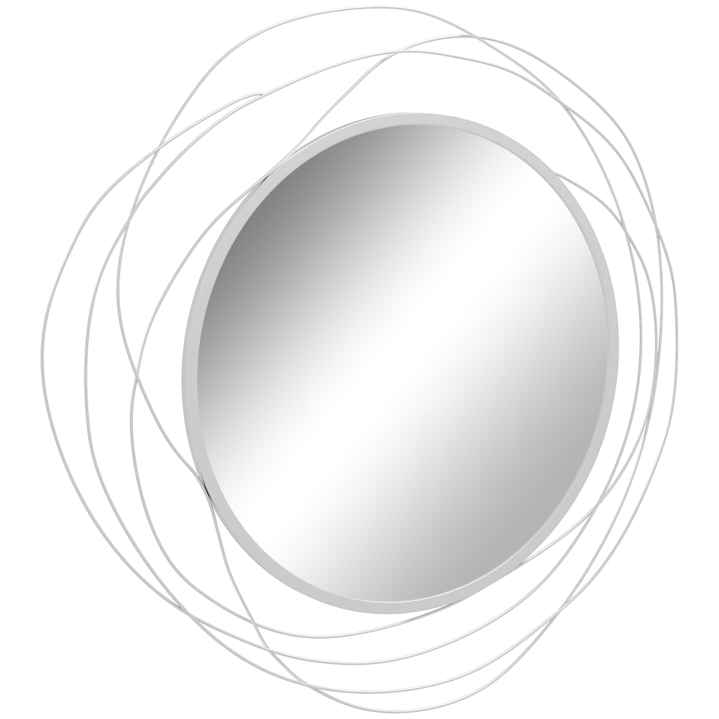 Abstract Metal Wire Wall Mirror, with Accessories - Silver