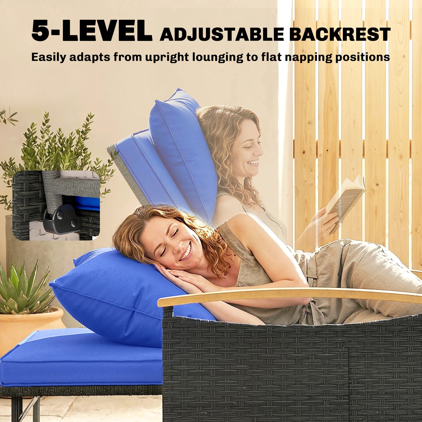 3-in-1 Rattan Garden Daybed | Loveseat to Daybed | Storage Ottoman | 5-Level Adjustable Backrest | 2 Foldable Side Tables | All-Weather PE Rattan | 240kg | Brown