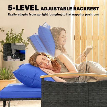 3-in-1 Rattan Garden Daybed | Loveseat to Daybed | Storage Ottoman | 5-Level Adjustable Backrest | 2 Foldable Side Tables | All-Weather PE Rattan | 240kg | Brown