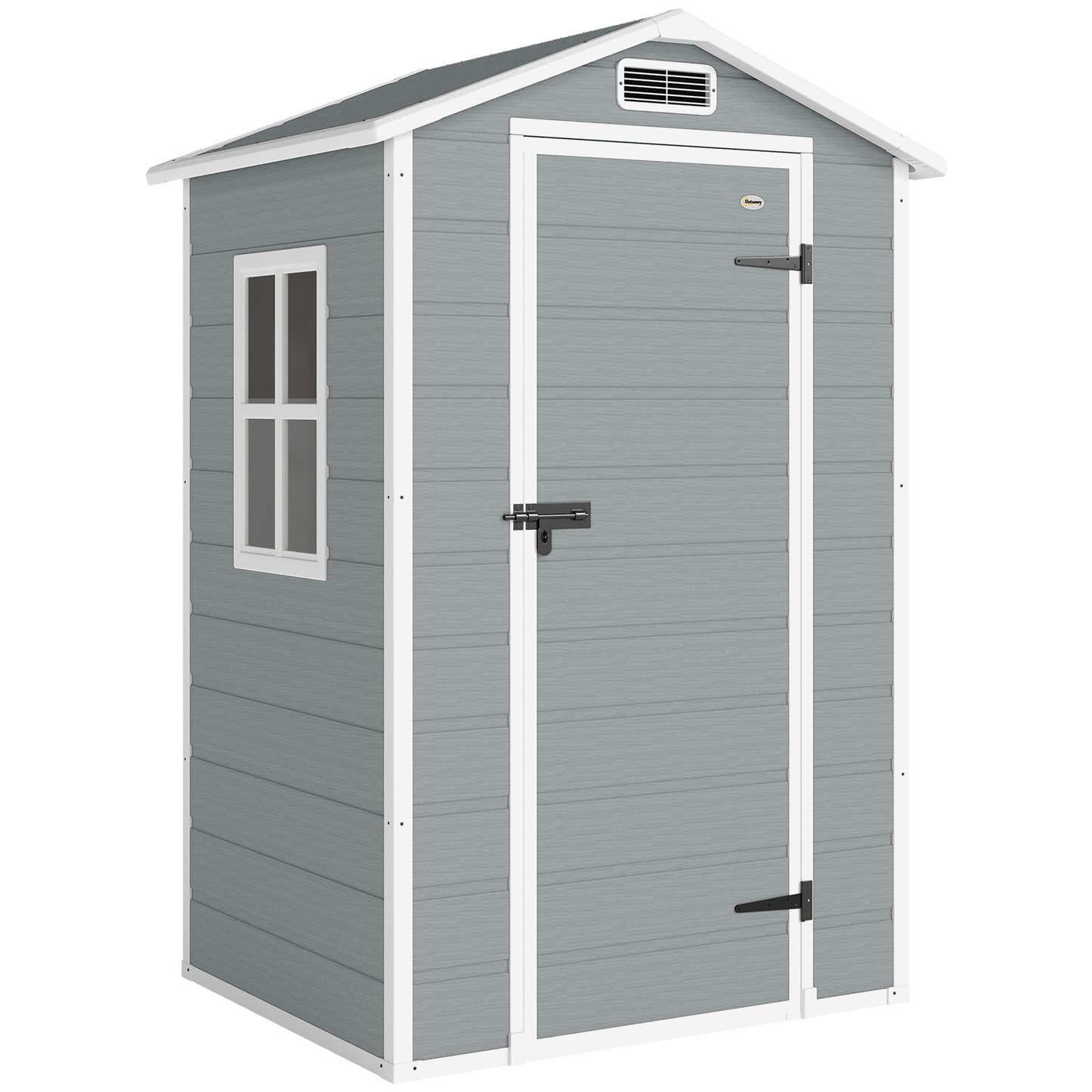 Compact PP & Aluminium Garden Storage Shed with Floor | Apex Roof | Latch Lock & Keys | Side Window | Vent | UV-Resistant | 40kg/m² Snow Rating | 128x104x196cm | Light Grey & White