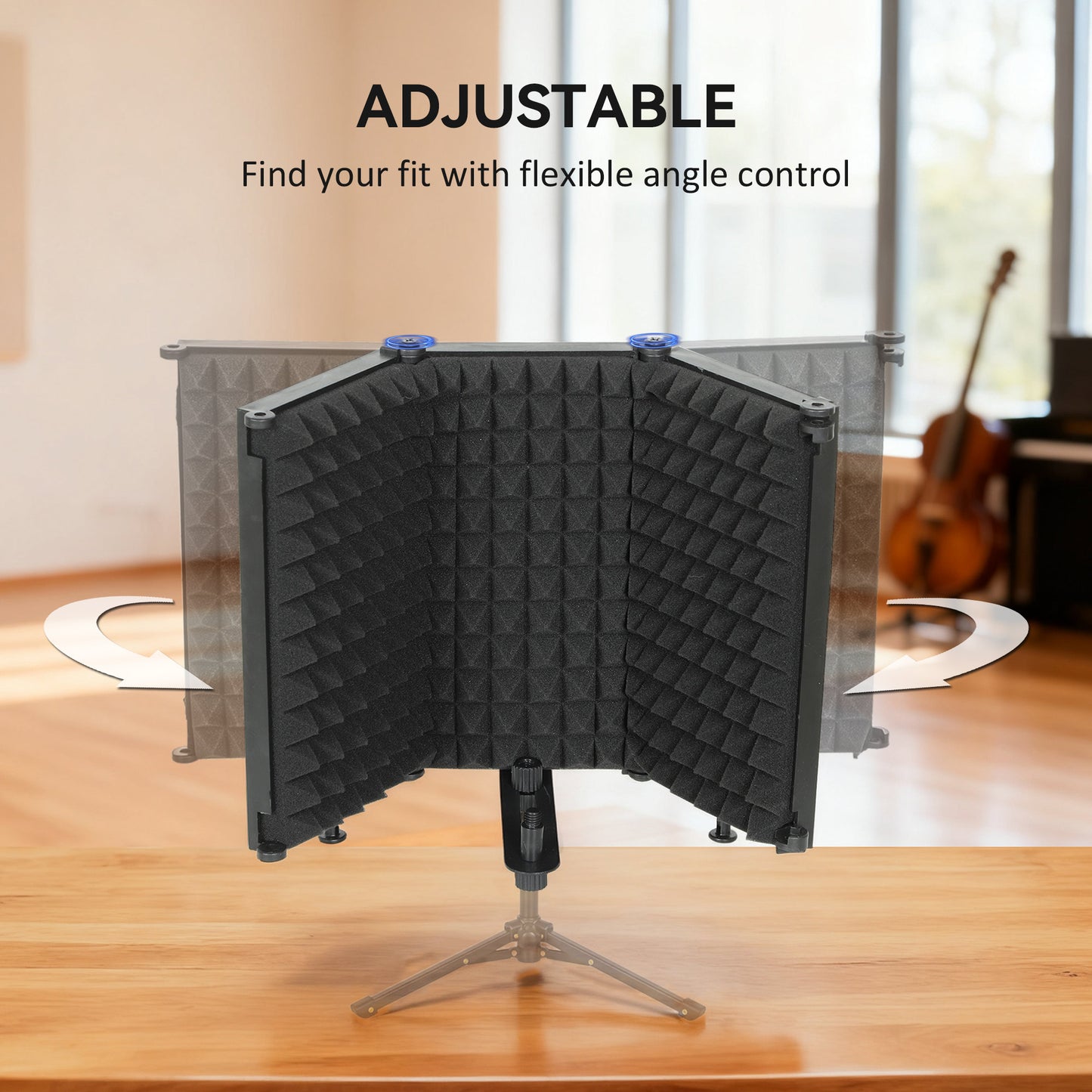 Studio Microphone Isolation Shield, Foldable Adjustable Recording Studio Equipment, 3-Panel High Density Absorbent Foam Shield with 3/8" Threaded Mount, Black