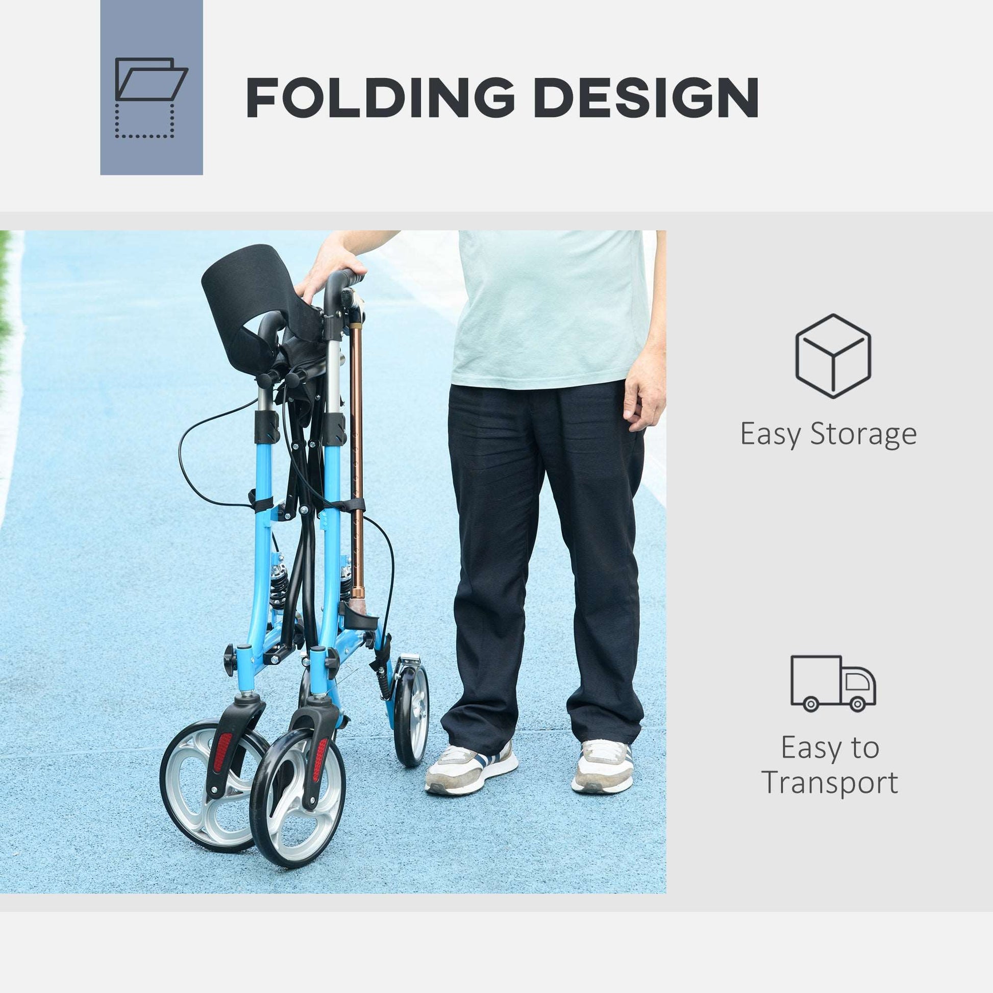 4 Wheel Rollator With Seat & Back, Lightweight Folding With Large Wheels Carry Bag Adjustable Height