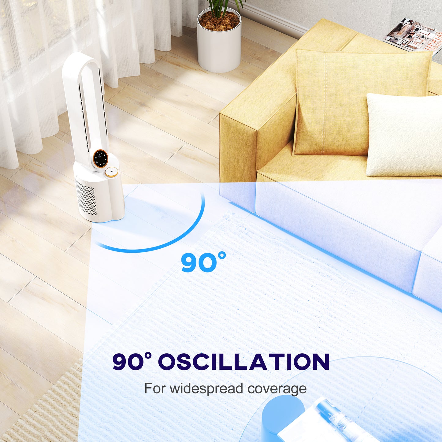 Multi-Mode Bladeless Tower Fan and Humidifier - White