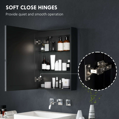 Bathroom Mirror Medicine Cabinet with LED Lights and Shaver Socket, 500 x 700 mm Wall Mounted Bathroom Cabinet with Mirror, Demister Pad, Dimmer, 3 Colours, Black