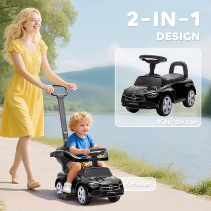 Baby 2-in-1 Ride-On Push Car | Licensed Mercedes-Benz C-Class | Walker Foot to Floor | Removable Handle | Under-Seat Storage | Ages 12-36 Months | Black