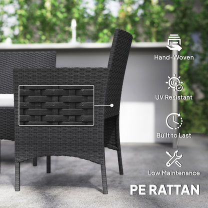 4-Piece PE Rattan Garden Sofa Set | Loveseat | 2 Armchairs | Tempered Glass Coffee Table | Powder-Coated Steel Frame | 2000h UV-Resistant PE Rattan | 5cm Zip Cushions | Protective Foot Pads | 240kg Loveseat Capacity | Black
