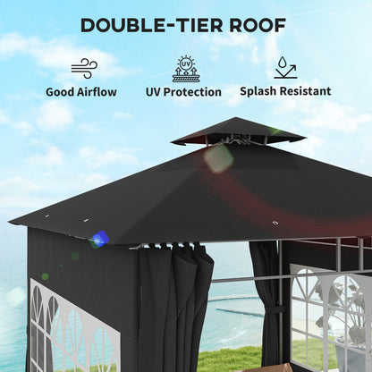 Outsunny 3 x 3 m Garden Gazebo, Double Roof Metal Gazebo with Removable Sidewalls and Church Windows, Outdoor Canopy Shelter