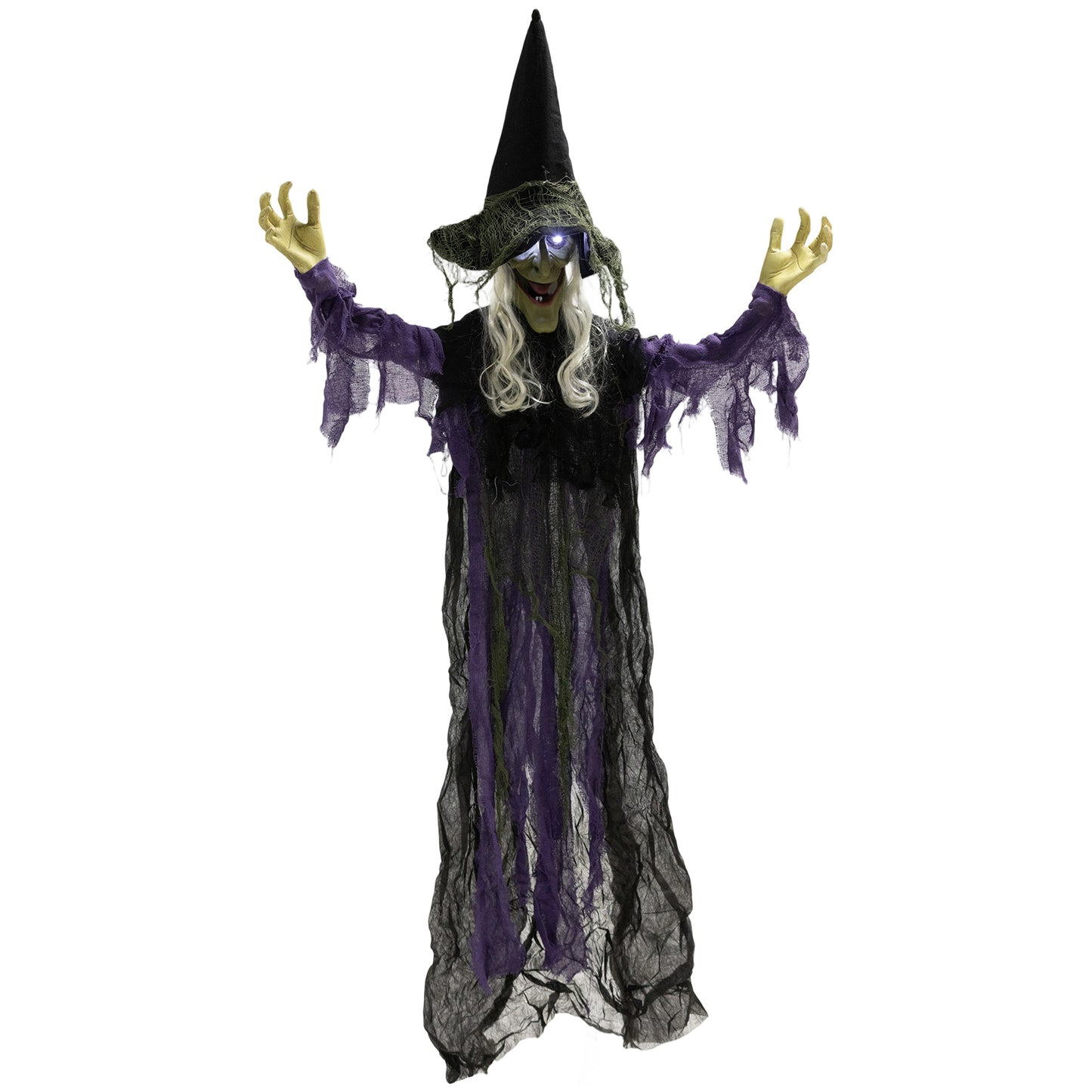 183 cm Life Size Halloween Animated Hanging Witch with Glowing LED Eyes, Spooky Witch Scary Halloween Decorations, Battery Operated, Indoor Party Props