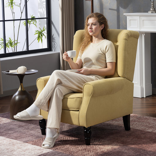 Wingback Accent Chair, Retro Vintage Style Upholstered Button Tufted Occasional Chair for Living Room and Bedroom