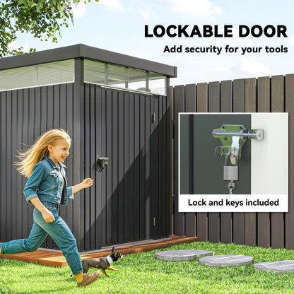 5.3 x 8.5ft Galvanised Steel Garden Shed, Metal Shed with Roof Windows, Leakage Holes and Lockable Wide Door for Outdoor Patio Tool Storage