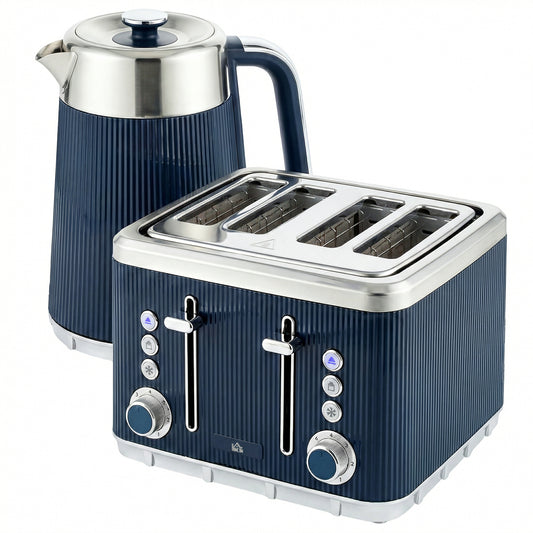 Electric Stainless Steel Kettle and Toaster Set, 3000W 1.7L UK Strix Thermostat Dark Blue