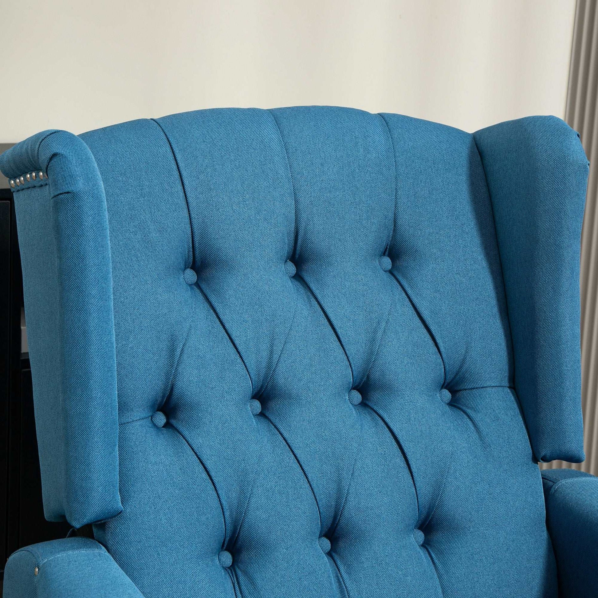 150° Reclining Vintage Retro Old Style Armchair, with footrest - Blue