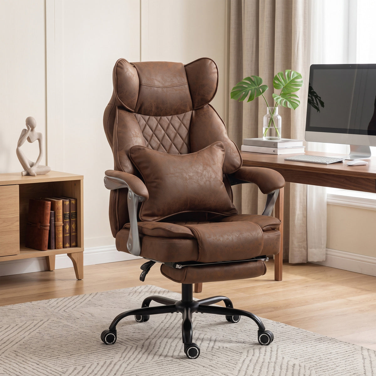 Executive Office Chair | Big & Tall 180kg Reclining Desk Chair with Footrest & Lumbar Support